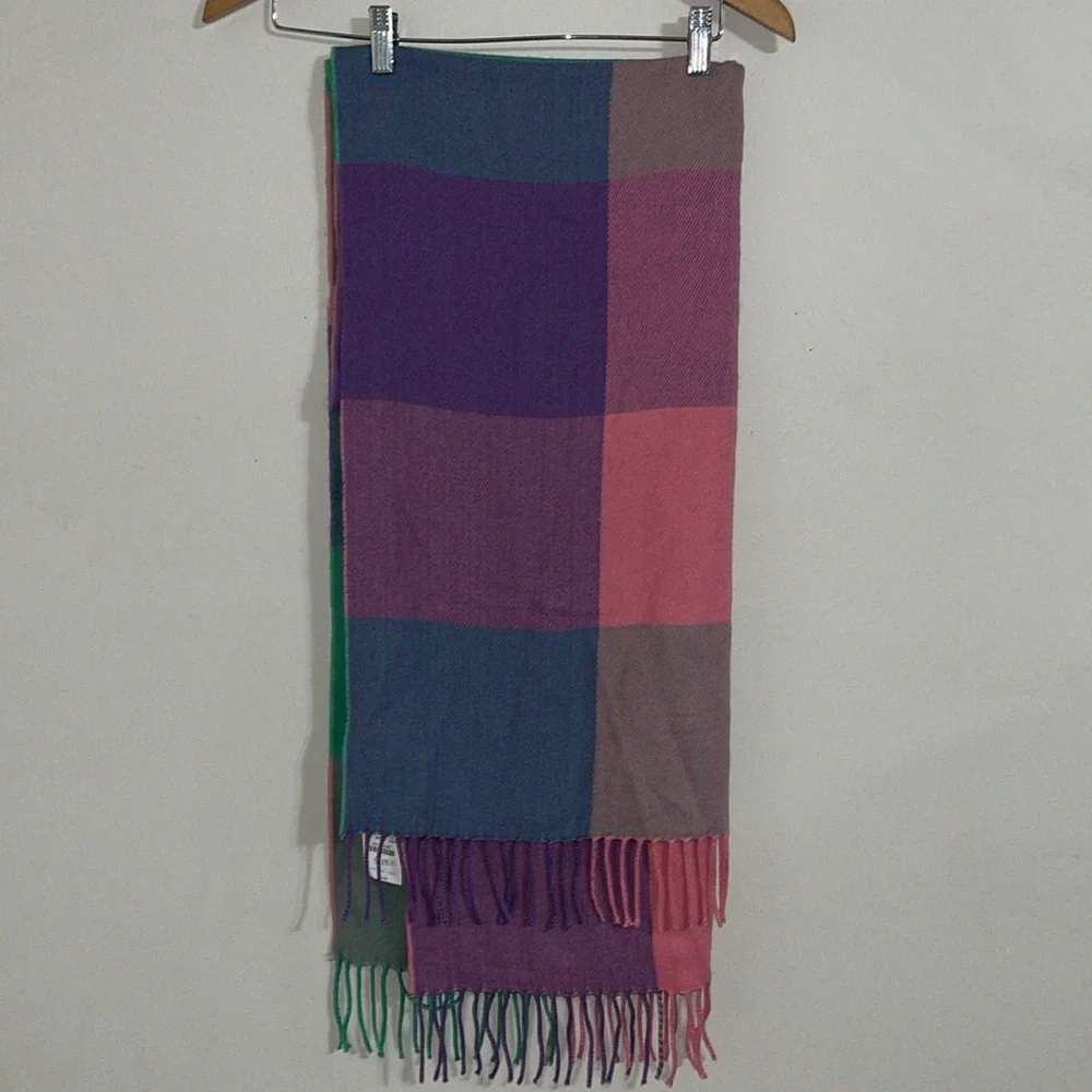 J.crew plaid soft multi  oversized scarf fringe